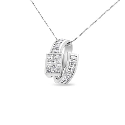 14K White Gold 2 cttw Princess and Baguette Cut Diamond Double Loop Pendant Necklace (G-H, VS1-VS2) - Bijoux-NYC Direct