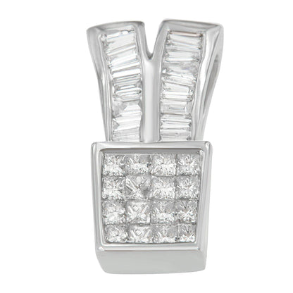 14K White Gold 1 1/3 cttw Princess and Baguette Cut Diamond Sparkling Shapes Pendant Necklace (H-I, SI1-SI2) - Bijoux-NYC Direct