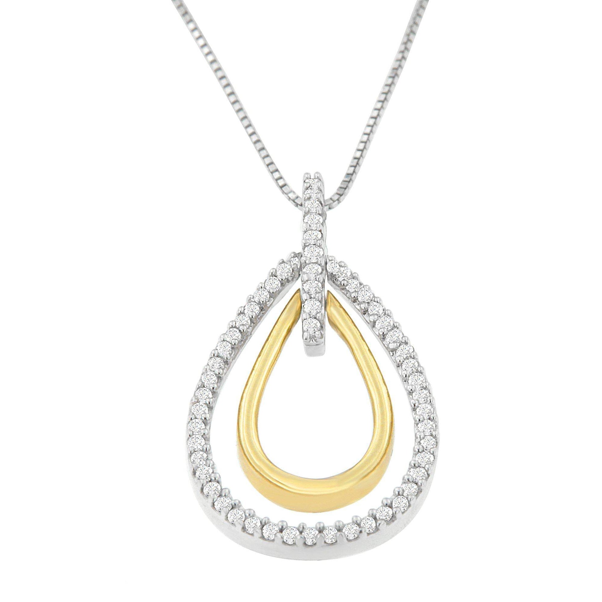 14K Two-Tone Gold Round Cut Diamond Double Burst Pendant Necklace (1/4 cttw, H-I Color, SI2-I1 Clarity) - Bijoux-NYC Direct