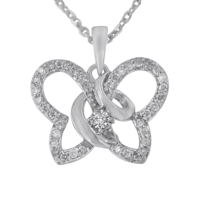 .925 Sterling Silver 1/4 cttw Prong-Set Diamond Butterfly 18" Pendant Necklace (H-I Color, I1-I2 Clarity) - Bijoux-NYC Direct