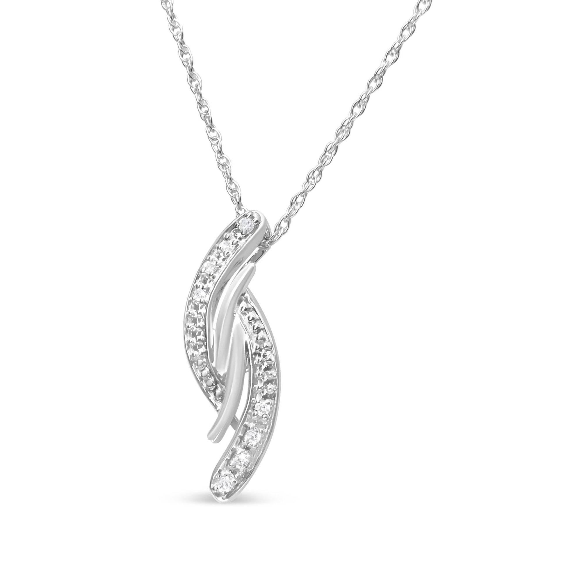 .925 Sterling Silver Diamond Accent Bypass Curve 18" Pendant Necklace (I-J Color, I3 Clarity) - Bijoux-NYC Direct