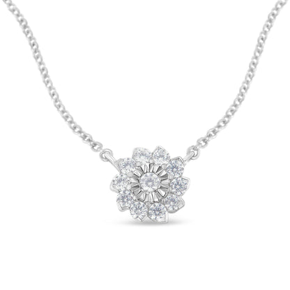 .925 Sterling Silver 1/2 Cttw Diamond Miracle Set Flower Cluster Pendant Necklace with Cable Chain (I-J Color, I1-I2 Clarity) - 18” - Bijoux-NYC Direct
