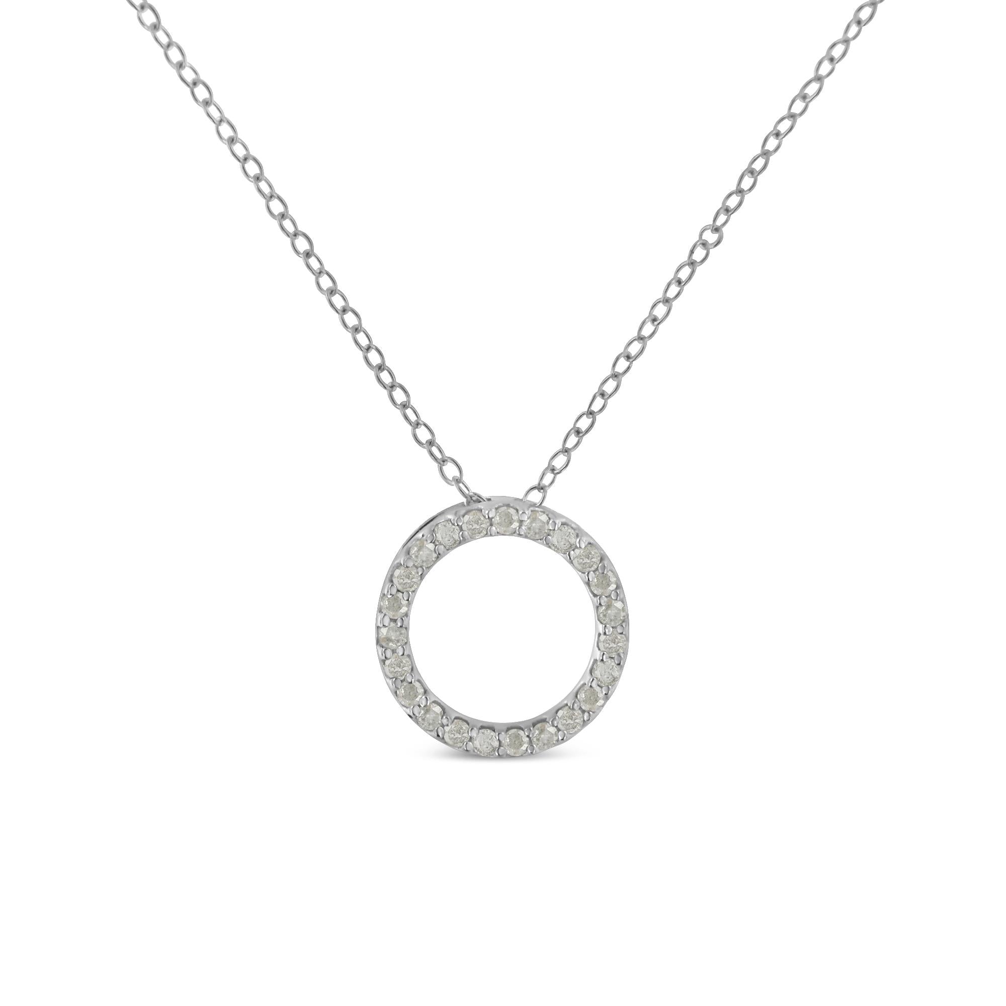 .925 Sterling Silver 1/4 Cttw Round-cut Diamond Open Circle Halo 18" Pendant Necklace (I-J Color, I2-I3 Clarity) - Bijoux-NYC Direct