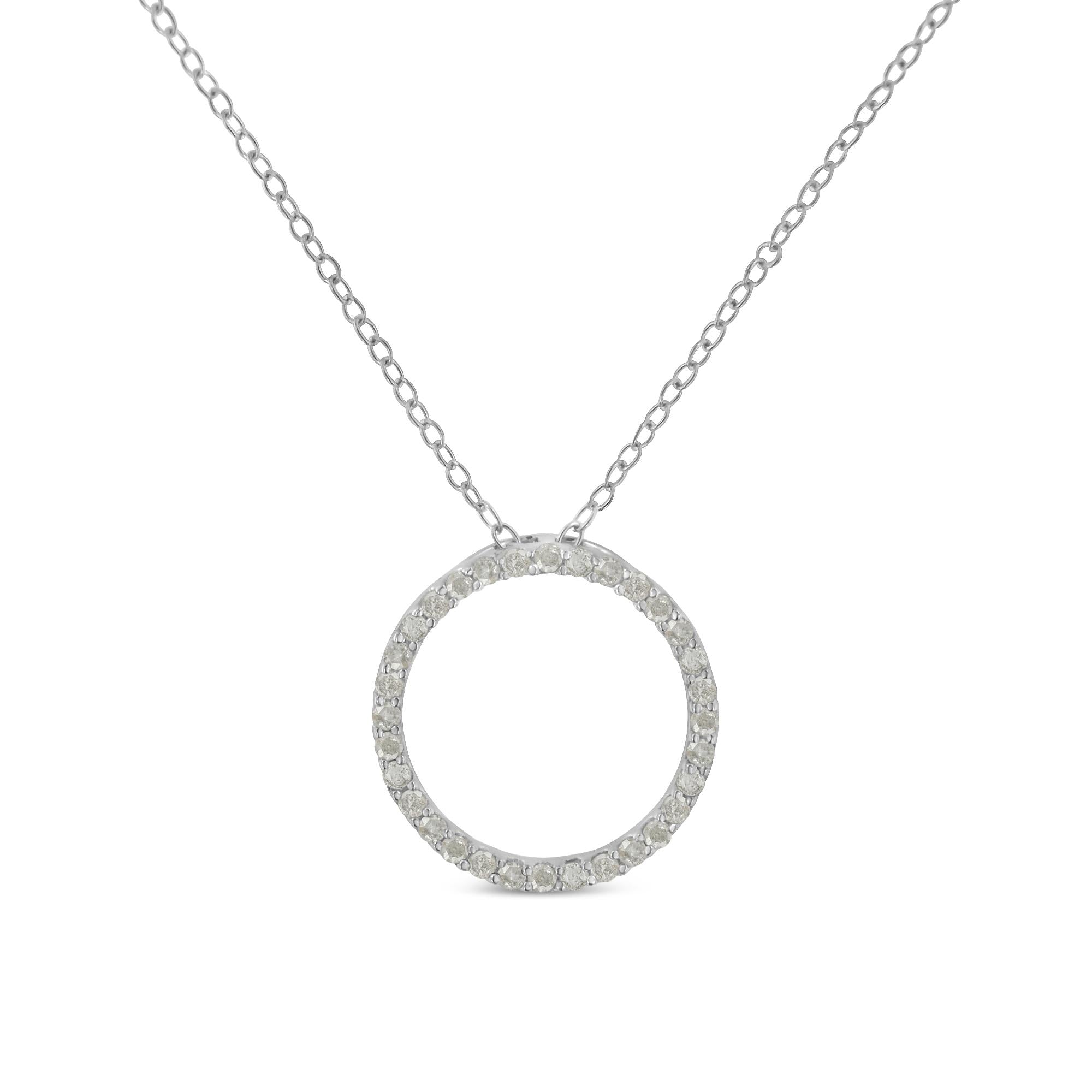 .925 Sterling Silver 1/3 Cttw Round-cut Diamond Open Circle Halo 18" Pendant Necklace (I-J Color, I2-I3 Clarity) - Bijoux-NYC Direct