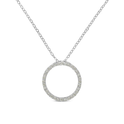 .925 Sterling Silver 1/3 Cttw Round-cut Diamond Open Circle Halo 18" Pendant Necklace (I-J Color, I2-I3 Clarity) - Bijoux-NYC Direct