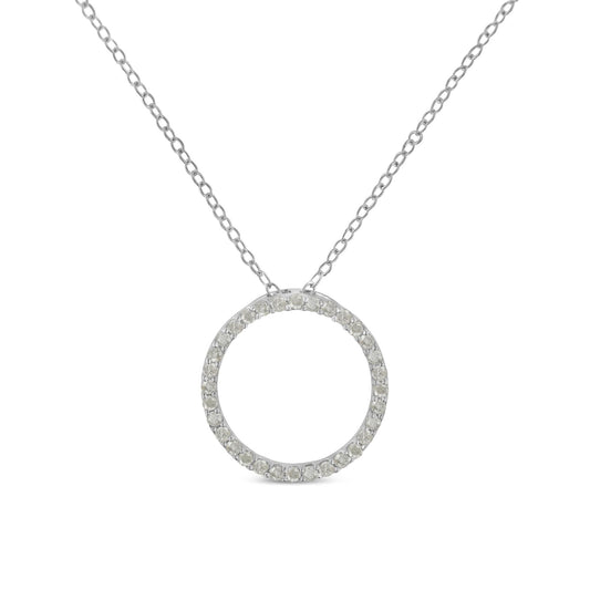 .925 Sterling Silver 1/3 Cttw Round-cut Diamond Open Circle Halo 18" Pendant Necklace (I-J Color, I2-I3 Clarity) - Bijoux-NYC Direct