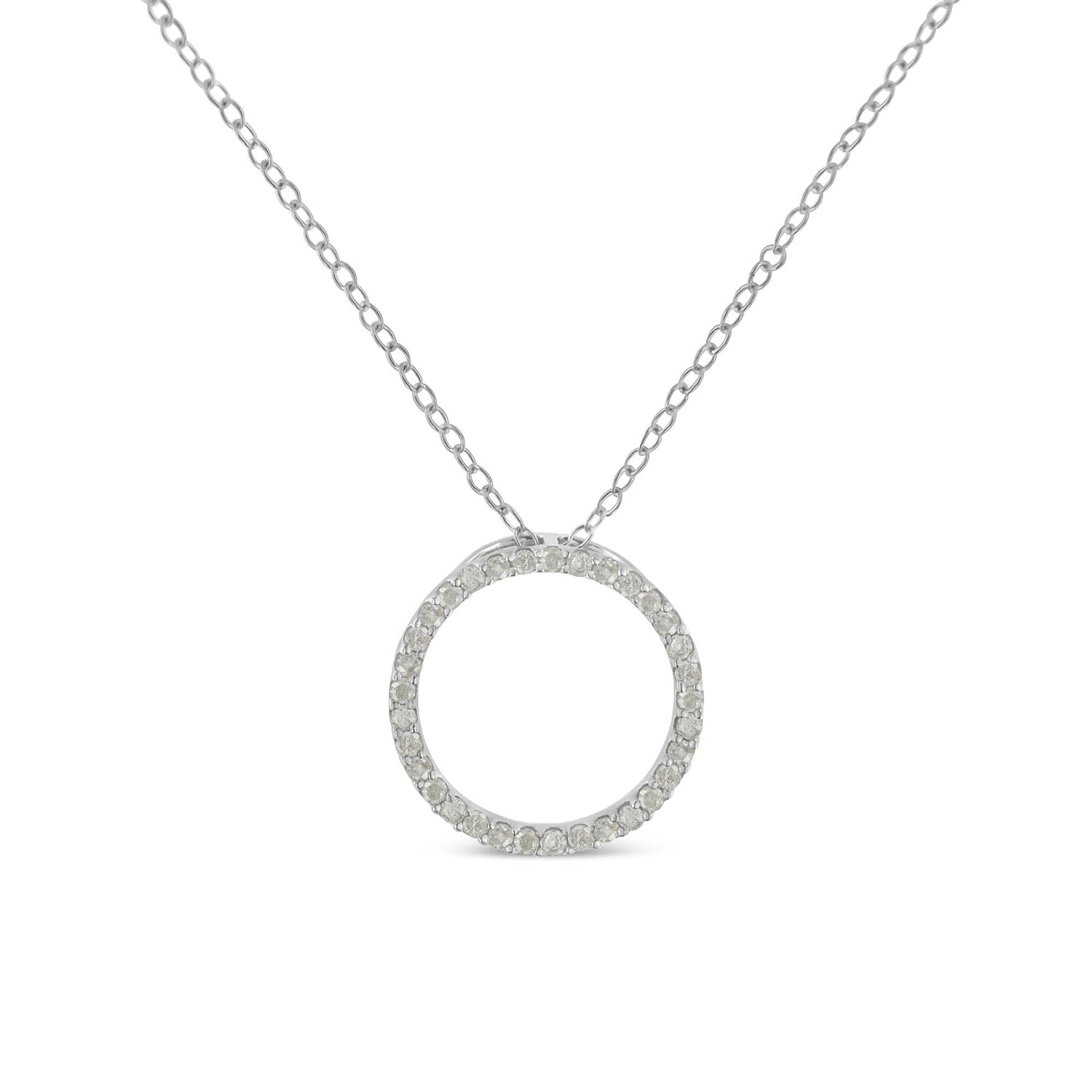 .925 Sterling Silver 1/3 Cttw Round-Cut Diamond Open Circle Halo 18" Pendant Necklace (I-J Color, I2-I3 Clarity) - Bijoux-NYC Direct