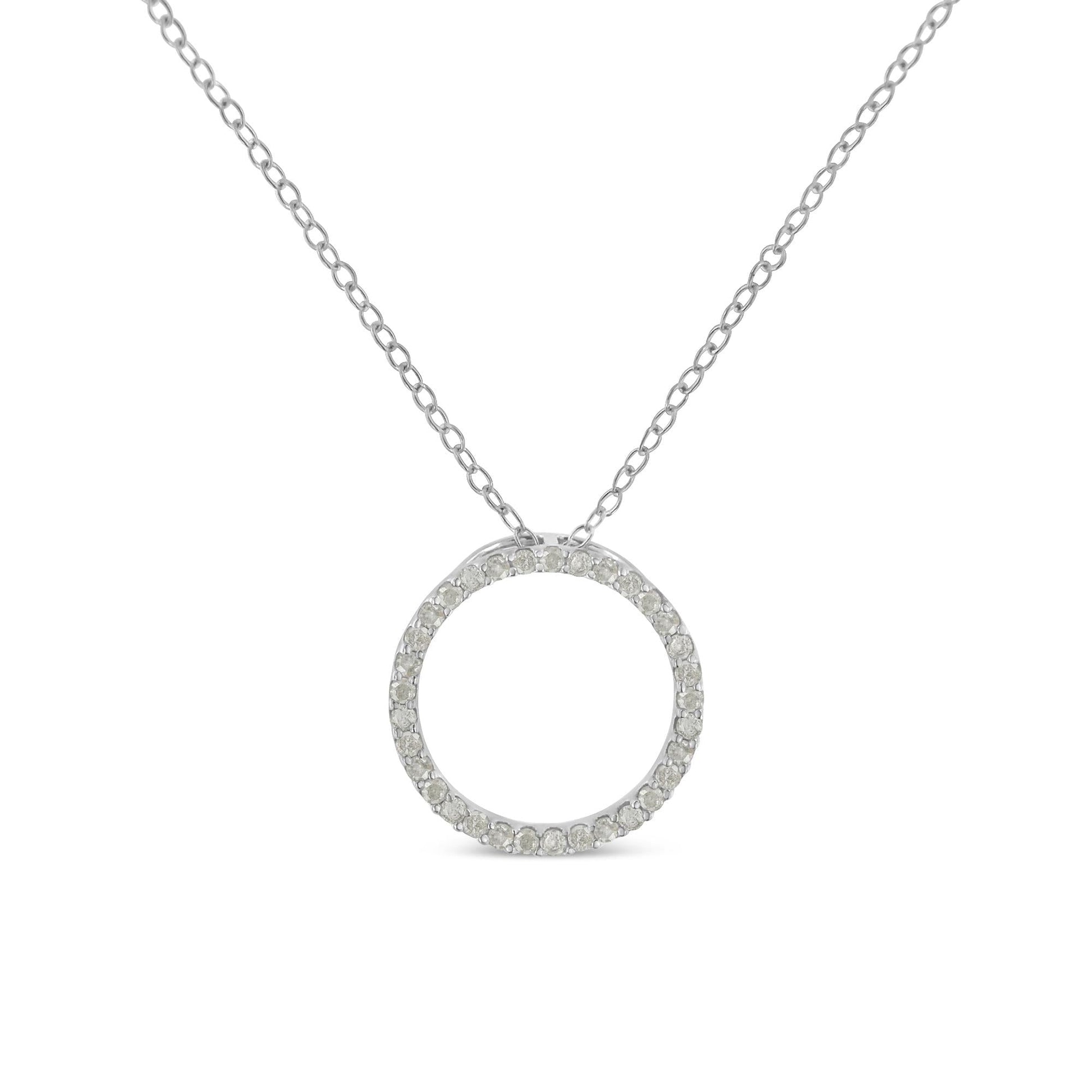 .925 Sterling Silver 1/3 Cttw Round-Cut Diamond Open Circle Halo 18" Pendant Necklace (I-J Color, I2-I3 Clarity) - Bijoux-NYC Direct