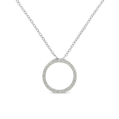 .925 Sterling Silver 1/3 Cttw Round-Cut Diamond Open Circle Halo 18" Pendant Necklace (I-J Color, I2-I3 Clarity) - Bijoux-NYC Direct