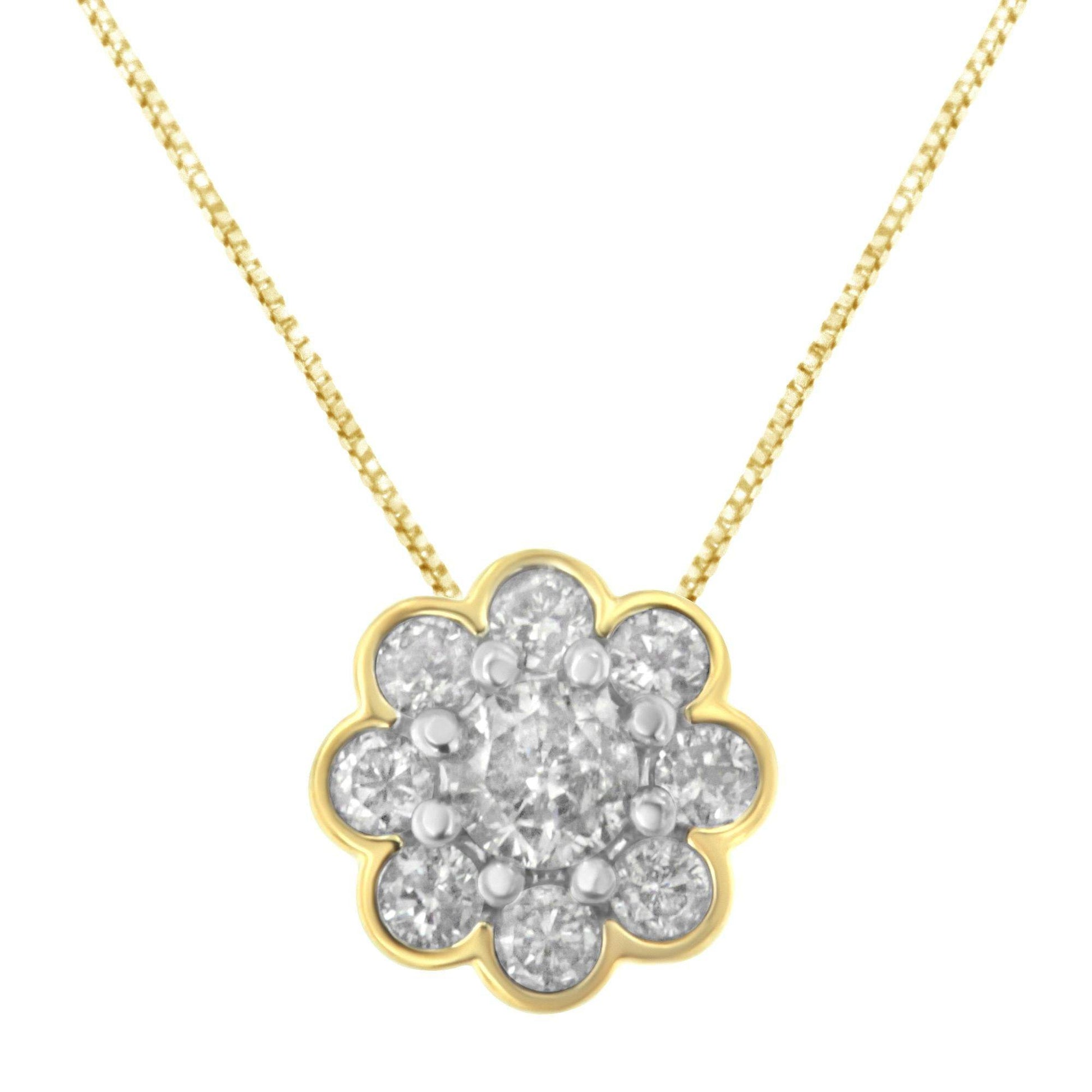 2 Micron 10K Yellow Gold plated .925 Sterling Silver 1/4 cttw Diamond Cluster Pendant Necklace (I-J, I2-I3) - Bijoux-NYC Direct