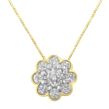 2 Micron 10K Yellow Gold plated .925 Sterling Silver 1/4 cttw Diamond Cluster Pendant Necklace (I-J, I2-I3) - Bijoux-NYC Direct