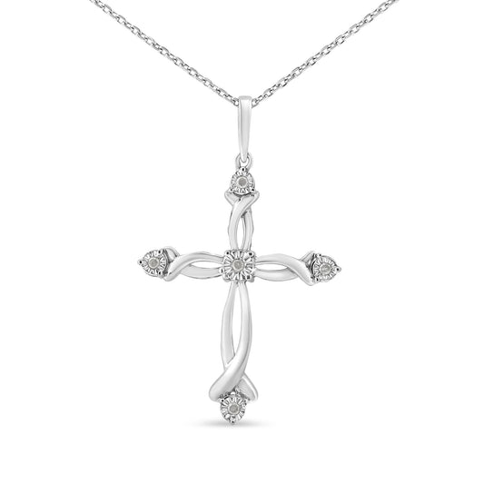 .925 Sterling Silver Round Cut Diamond Accent Cross Pendant Necklace (1/15 cttw, I-J Color, I3 Clarity) - Bijoux-NYC Direct
