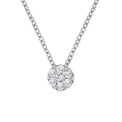 14K White Gold 1/4 Cttw Shared Prong Set Round-Ct Diamond 7 Stone Floral Cluster 18" Pendant Necklace (H-I Color, SI2-I1 Clarity) - Bijoux-NYC Direct