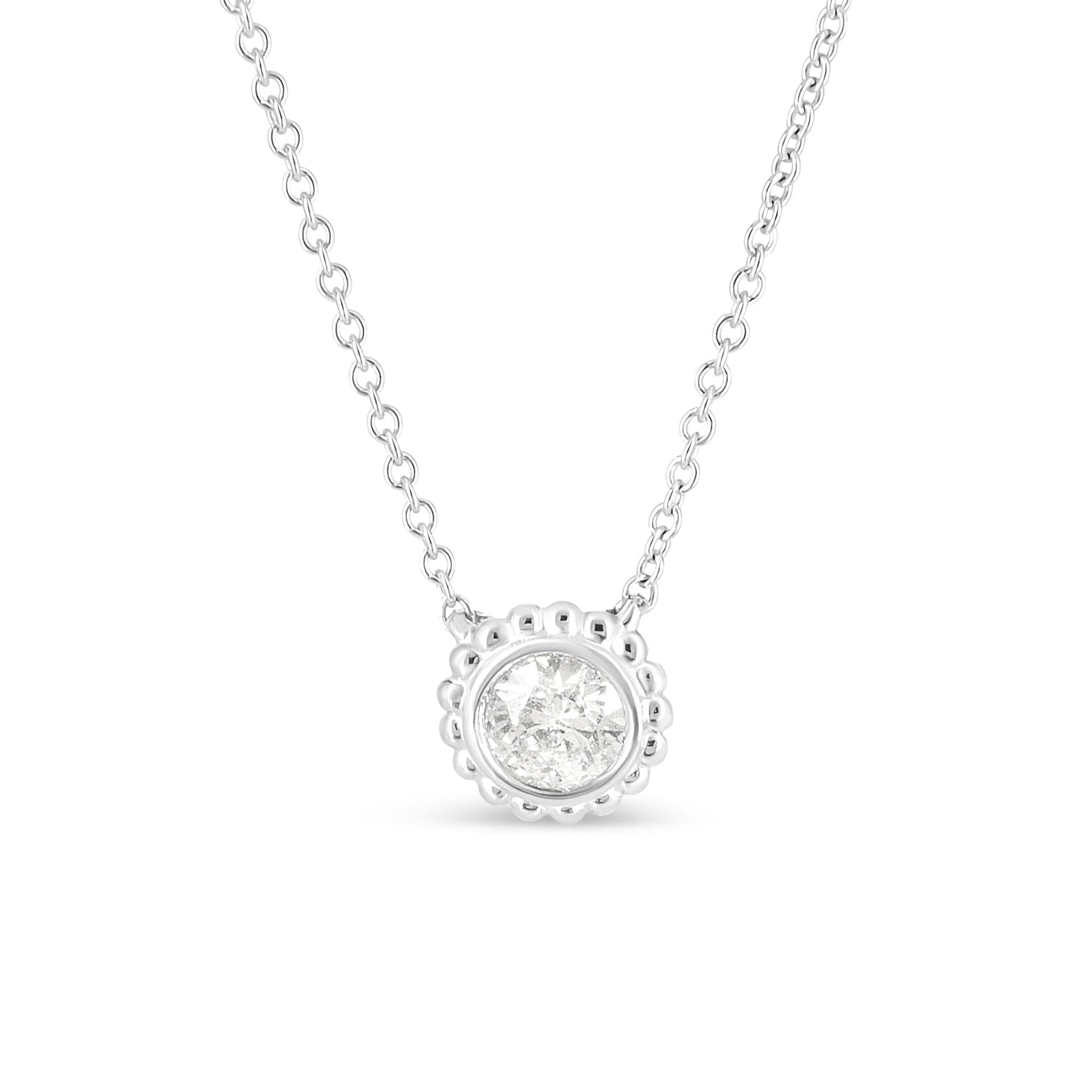 10K White Gold 1/2 Cttw Bezel Set Round Diamond Sunflower Finish 18" Pendant Necklace (I-J Color, I1-I2 Clarity) - Bijoux-NYC Direct