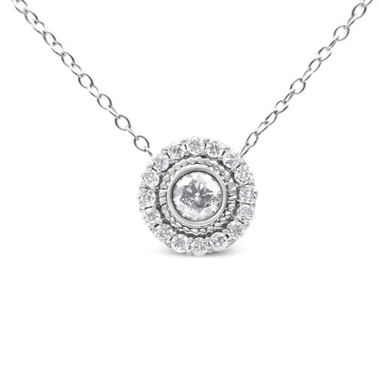 .925 Sterling Silver 1/2 Cttw Round Diamond Halo Circle Pendant 18" Necklace (I-J Color, I2-I3 Clarity) - Bijoux-NYC Direct