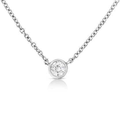 10K Gold 0.10 Carat Diamond Classic Bezel-Set Solitaire Pendant Necklace with 16"-18" Adjustable Chain (H-I Color, SI2-I1 Clarity) - Bijoux-NYC Direct