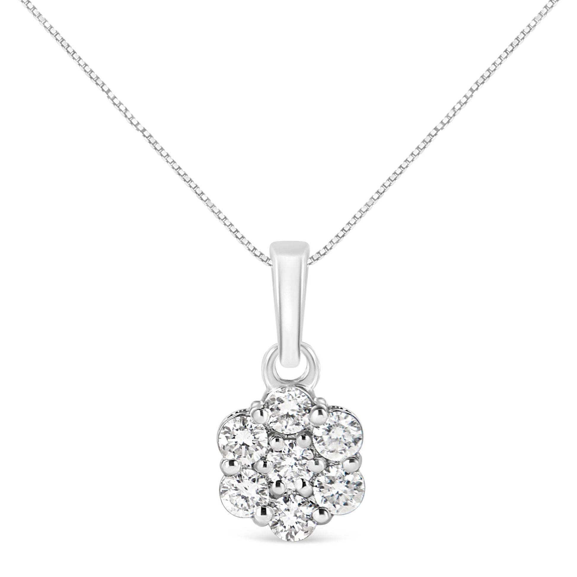.925 Sterling Silver 1/2 Cttw Lab Grown Diamond 7 Stone Floral Cluster 18" Pendant Necklace (F-G Color, SI1-SI2 Clarity) - Bijoux-NYC Direct