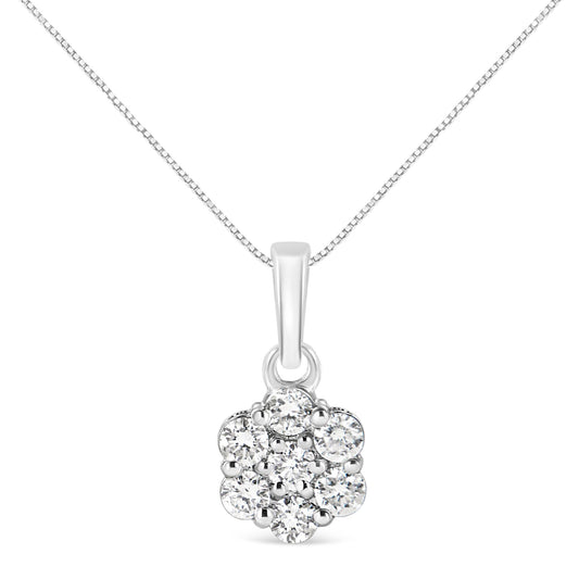 .925 Sterling Silver 1/2 Cttw Lab Grown Diamond 7 Stone Floral Cluster 18" Pendant Necklace (F-G Color, SI1-SI2 Clarity) - Bijoux-NYC Direct