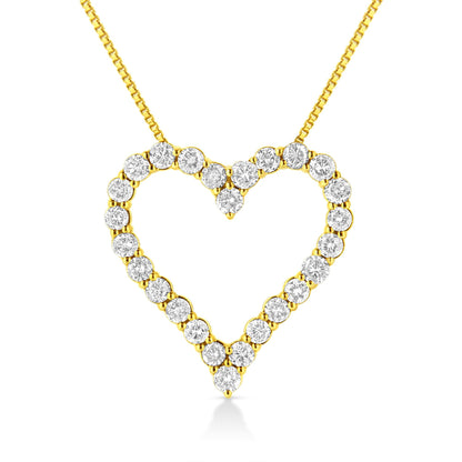 14K Yellow Gold Plated .925 Sterling Silver 2.00 Cttw Shared Prong-Set Round Brilliant-Cut Diamond Open Heart 18" Pendant Necklace (K-L Color, I2-I3 Clarity) - Bijoux-NYC Direct