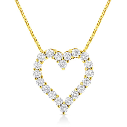 14K Yellow Gold Plated .925 Sterling Silver 2.0 Cttw Round Cut Diamond Classic Open Heart 18" Pendant Necklace (K-L Color, I2-I3 Clarity) - Bijoux-NYC Direct