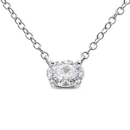 14K White Gold 1/2 Cttw Lab Grown Oval Shape Solitaire Diamond East West 18" Pendant Necklace (E-F Color, VS1-VS2 Clarity) - Bijoux-NYC Direct