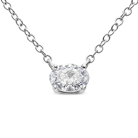 14K White Gold 1/2 Cttw Lab Grown Oval Shape Solitaire Diamond East West 18" Pendant Necklace (E-F Color, VS1-VS2 Clarity) - Bijoux-NYC Direct