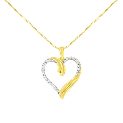 10K Yellow Gold Plated .925 Sterling Silver 1/10 cttw Diamond Open Heart 18" Pendent Necklace (J-K Color, I3 Clarity) - Bijoux-NYC Direct