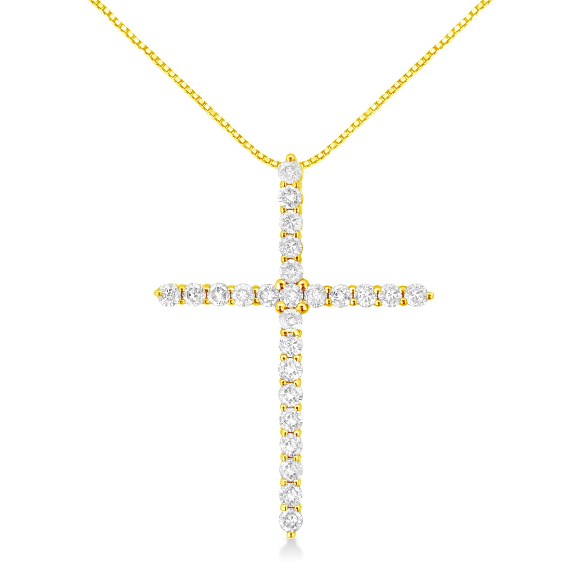 10K Yellow Gold Plated .925 Sterling Silver 2.0 Cttw Round Cut Diamond Cross Pendant Necklace (J-K Color, I1-I2 Clarity) 18" - Bijoux-NYC Direct