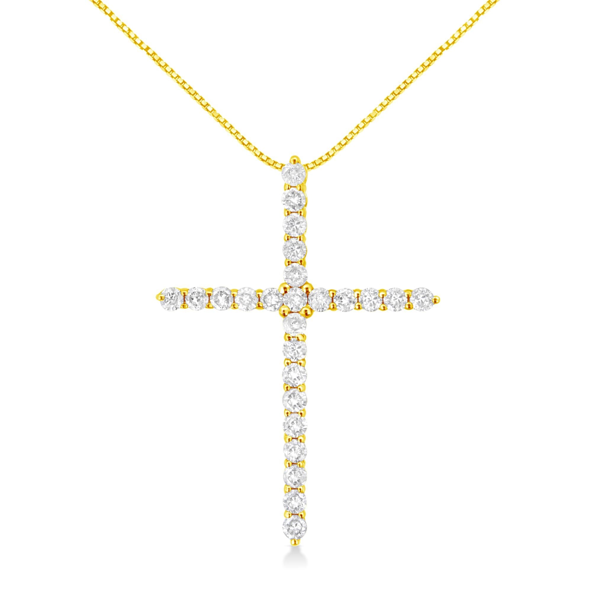 10K Yellow Gold Plated .925 Sterling Silver 2.0 Cttw Round Cut Diamond Cross Pendant Necklace (J-K Color, I1-I2 Clarity) 18" - Bijoux-NYC Direct
