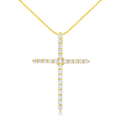10K Yellow Gold Plated .925 Sterling Silver 2.0 Cttw Round Cut Diamond Cross Pendant Necklace (J-K Color, I1-I2 Clarity) 18" - Bijoux-NYC Direct
