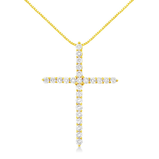 10K Yellow Gold Plated .925 Sterling Silver 2.0 Cttw Round Cut Diamond Cross Pendant Necklace (J-K Color, I1-I2 Clarity) 18" - Bijoux-NYC Direct