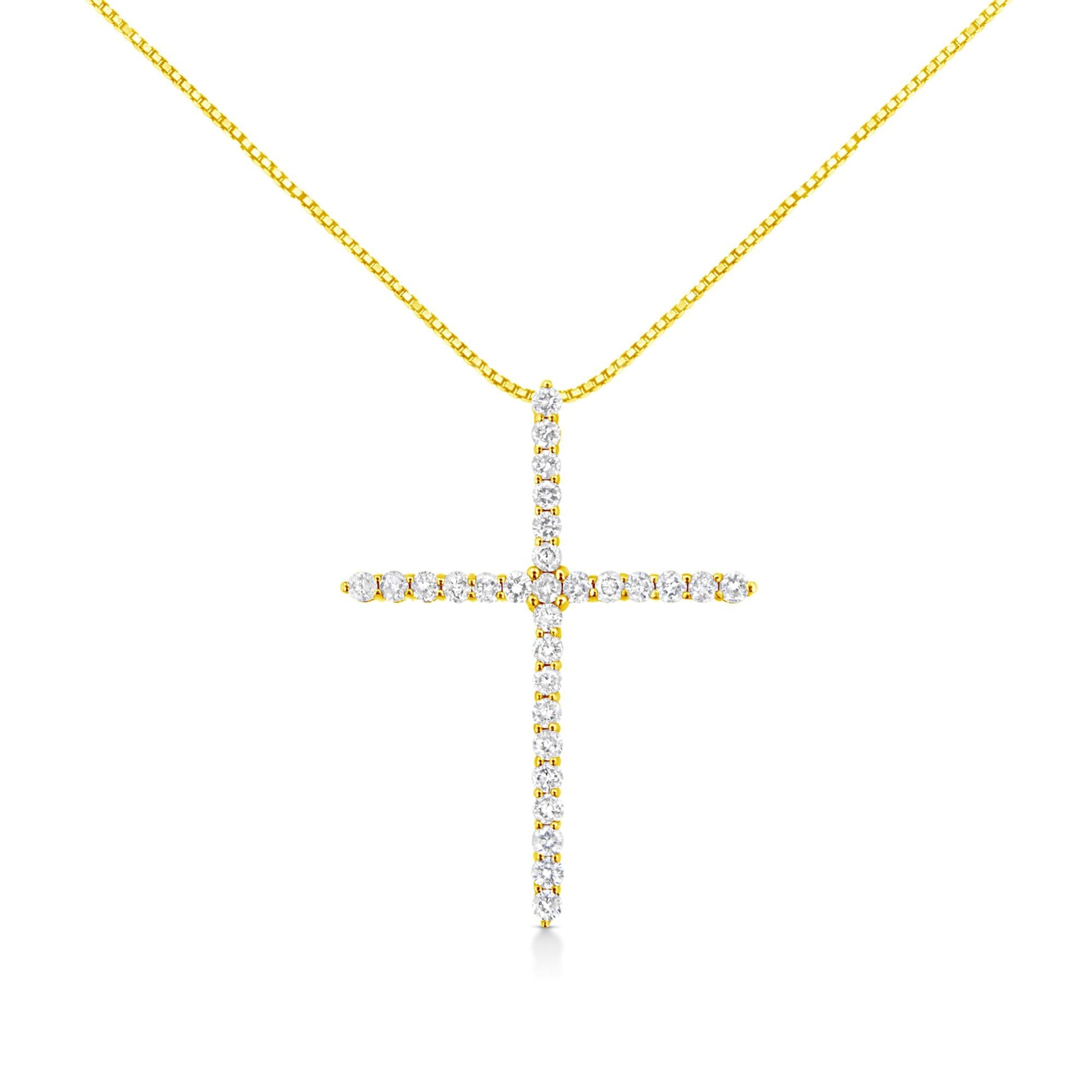 10K Yellow Gold Plated .925 Sterling Silver 3.0 Cttw Prong-Set Round Brilliant Cut Diamond Cross 18" Pendant Necklace (J-K Color, I1-I2 Clarity) - Bijoux-NYC Direct