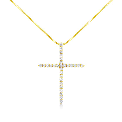 10K Yellow Gold Plated .925 Sterling Silver 3.0 Cttw Prong-Set Round Brilliant Cut Diamond Cross 18" Pendant Necklace (J-K Color, I1-I2 Clarity) - Bijoux-NYC Direct