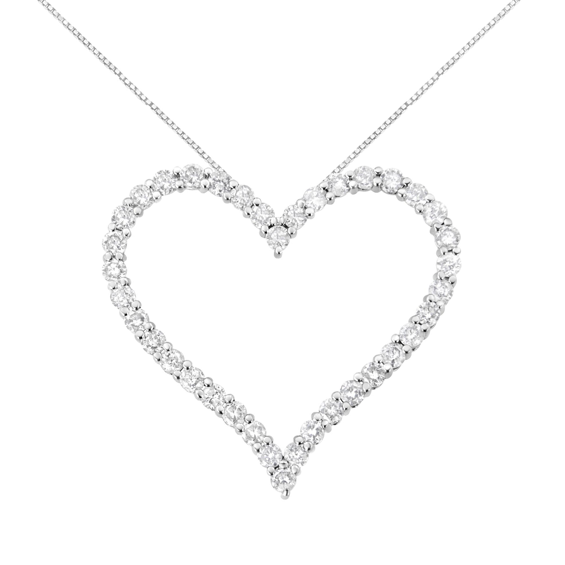 .925 Sterling Silver 3.0 cttw Round-Cut Diamond Open Heart Pendant Necklace (I-J Color, I2-I3 Clarity) - 18" - Bijoux-NYC Direct