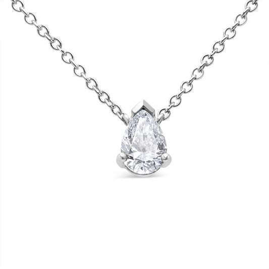 14K White Gold 1/2 Cttw Lab Grown Pear Shape Solitaire Diamond Pendent 18" Necklace (F-G Color, VS2-SI1 Clarity) - Bijoux-NYC Direct