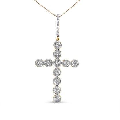 10K Yellow Gold 5/8 Cttw Miracle Set Round Diamond Circle Link Cross Pendant Necklace for Men (H-I Color, SI1-SI2 Clarity) - NO CHAIN INCLUDED - Bijoux-NYC Direct