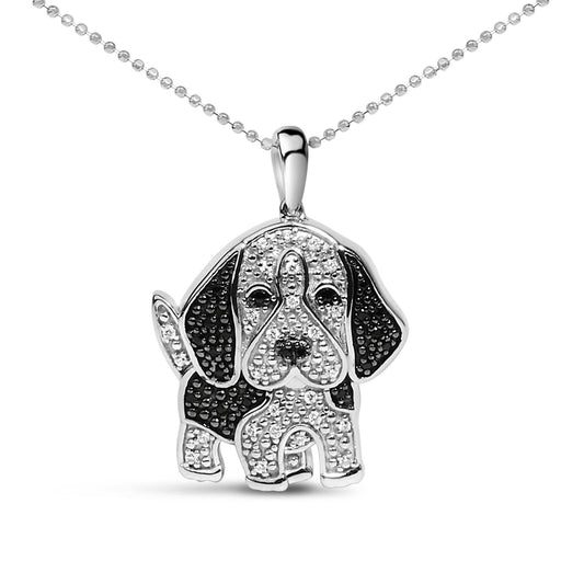 .925 Sterling Silver 1/4 cttw White and Black Diamond Dog Pendant Necklace 18 inch (I-J Color, I2-I3 Clarity) - Bijoux-NYC Direct