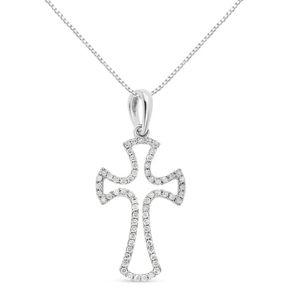.925 Sterling Silver 1/3 Cttw Diamond Framed Open Cross 18" Pendant Necklace (J-K Color, I2-I3 Clarity) - Bijoux-NYC Direct