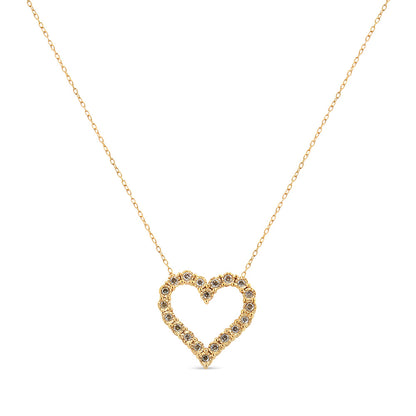10K Yellow Gold Flashed .925 Sterling Silver 1/2 Cttw Champagne Diamond Miracle Plate Heart Pendant Necklace (K-L Color, I1-I2 Clarity) - 18" - Bijoux-NYC Direct