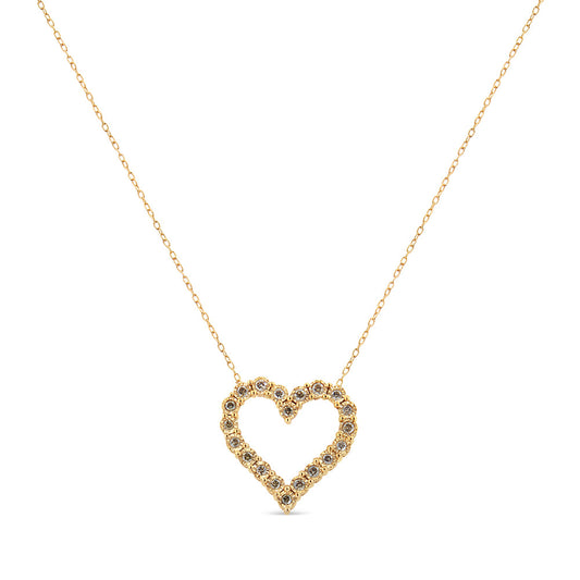 10K Yellow Gold Flashed .925 Sterling Silver 1/2 Cttw Champagne Diamond Miracle Plate Heart Pendant Necklace (K-L Color, I1-I2 Clarity) - 18" - Bijoux-NYC Direct