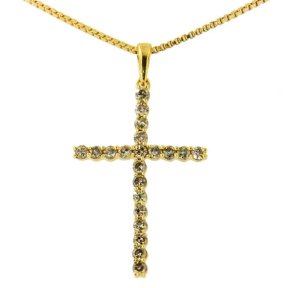 14K Yellow Gold Plated .925 Sterling Silver 1/2 Cttw Champagne Diamond Cross Pendant Necklace (K-L Color, I1-I2 Clarity) - 18" - Bijoux-NYC Direct