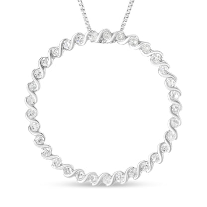 .925 Sterling Silver 3/4 Cttw Round Diamond Spiral Curved Circle Pendant 18" Necklace (I-J Color, I3 Clarity) - Bijoux-NYC Direct