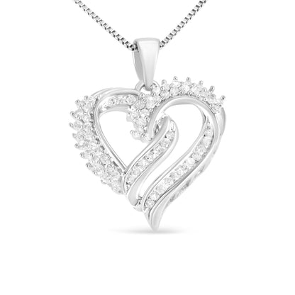 .925 Sterling Silver 1/2 Cttw Diamond Double Row Openwork Heart Pendant 18" Necklace (I-J Color, I3 Clarity) - Bijoux-NYC Direct