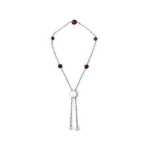 Necklace with red beads and a white clasp on a white background