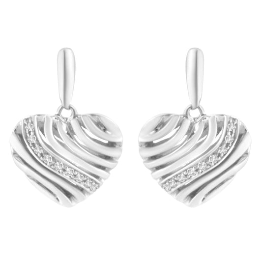 Sterling Silver Heart Diamond Accent Puff Earrings (I-J, I1-I2) - Bijoux-NYC Direct