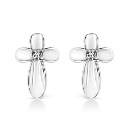 .925 Sterling Silver Prong Set Diamond Accent Floral Cross Stud Earring (I-J Color, I1-I2 Clarity) - Bijoux-NYC Direct