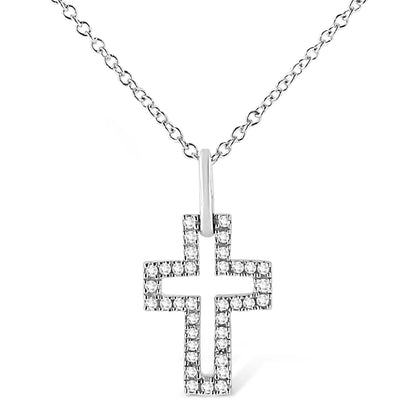 .925 Sterling Silver 1/10 cttw Pave-Set Round-Cut Diamond Open Cross 18" Pendant Necklace (I-J Color, I1-2 Clarity) - Bijoux-NYC Direct