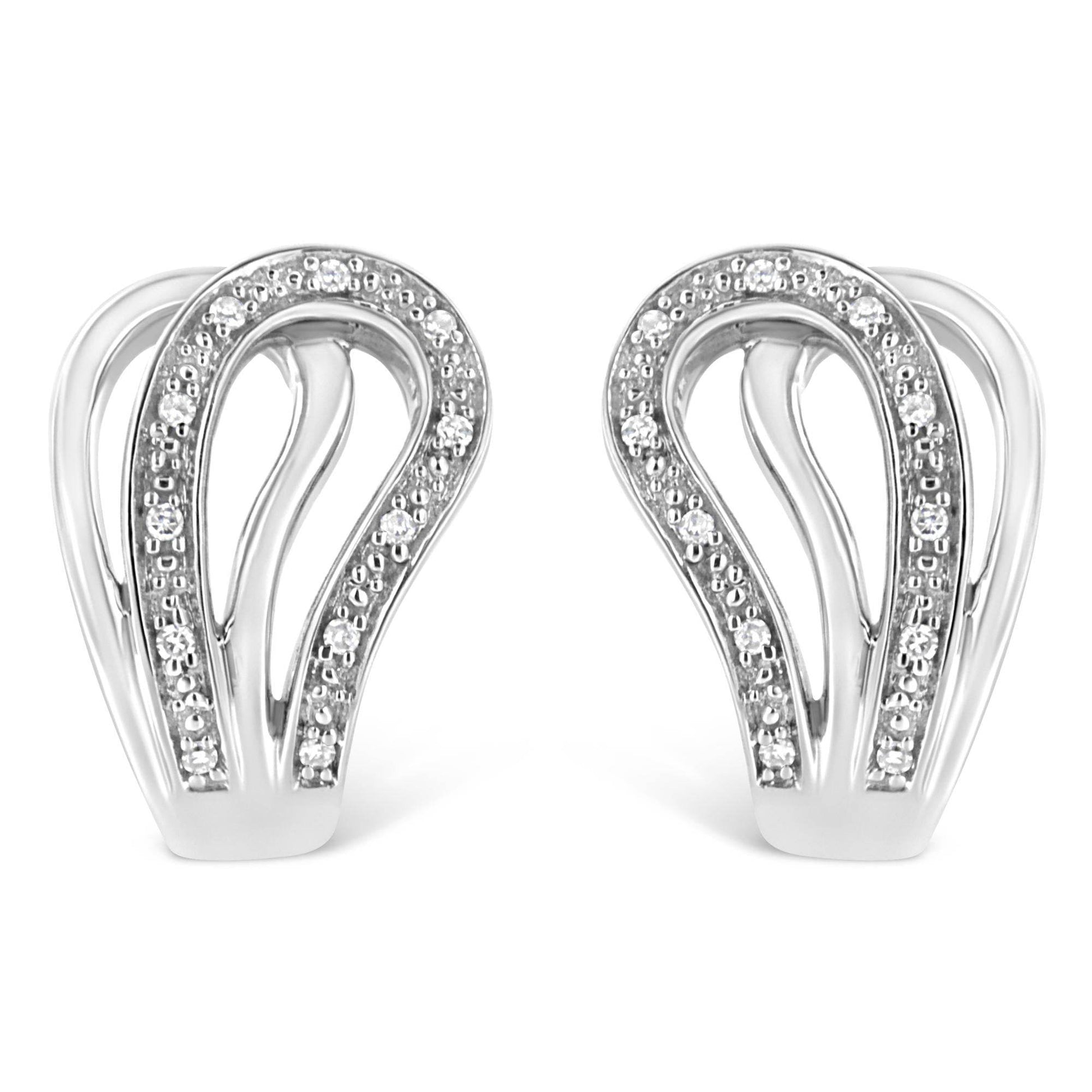 .925 Sterling Silver Pave-Set Diamond Accent Horseshoe Hoop Earring (I-J Color, I1-I2 Clarity) - Bijoux-NYC Direct