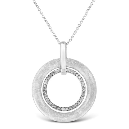 .925 Sterling Silver Prong-Set Diamond Accent Satin Finished Double Circle 18" Pendant Necklace (I-J Color, I1-I2 Clarity) - Bijoux-NYC Direct