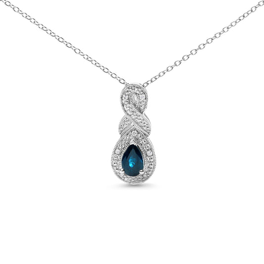 .925 Sterling Silver 6x4mm Pear Sapphire and Diamond Accent Infinity Drop 18" Pendant Necklace (H-I Color, SI1-SI2 Clarity) - Bijoux-NYC Direct